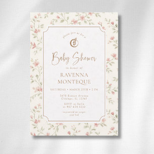 Cottagecore Salie Blozen Goud Baby Shower Kaart