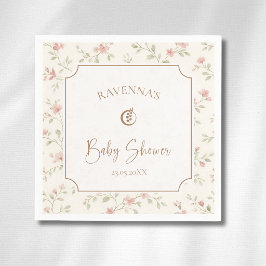 Cottagecore Salie Blush Bloemen Gouden Baby Shower Servet