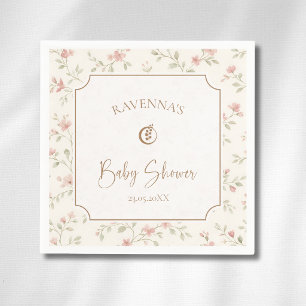Cottagecore Salie Blush Bloemen Gouden Baby Shower Servet