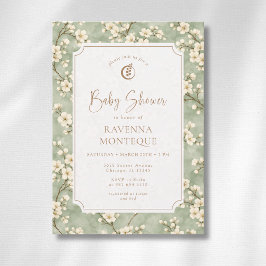 Cottagecore Saliebloesem Eucalyptus Baby Shower Kaart