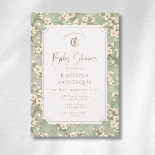 Cottagecore Saliebloesem Eucalyptus Baby Shower Kaart