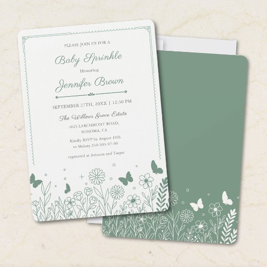 Cottagecore Saliegroene Baby Sprinkle Uitnodiging