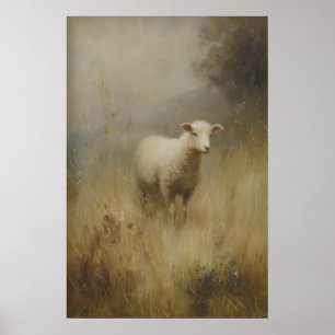 Cottagecore Schapen Dieren Muurkunst Witte Lam in Poster
