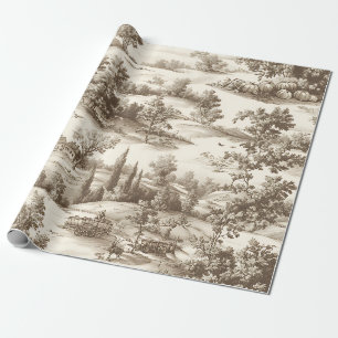 Cottagecore Sepia Oogst Pompoen Toile Patroon Cadeaupapier