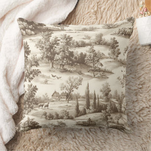 Cottagecore Sepia Oogst Pompoen Toile Patroon Kussen