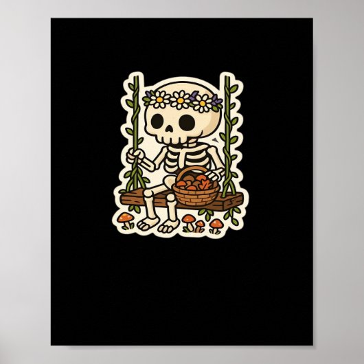 Cottagecore Skelet Met Bloemenkrans Poster (Voorkant)