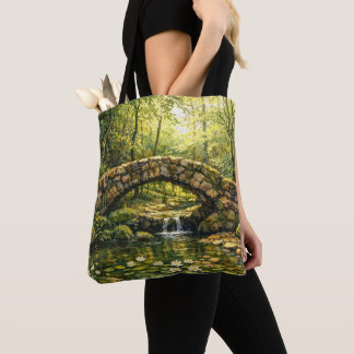 Cottagecore Stenen Brug en Stroom Kunst Tote Bag