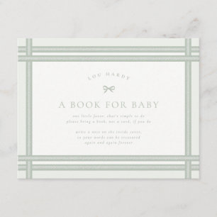 Cottagecore Stof Sagegroene Boeken voor Baby Showe Informatiekaartje