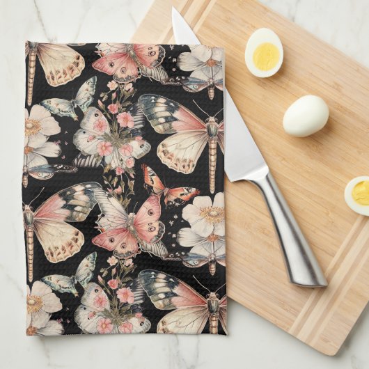Cottagecore Style Butterflies Moths Theedoek (Quarter Fold)