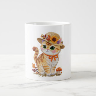 Cottagecore Tabby Kat met Herfstbladeren Tri-Blend Grote Koffiekop