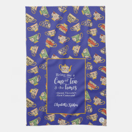 Cottagecore Tea Party Royal Blue Queen Victoria Theedoek