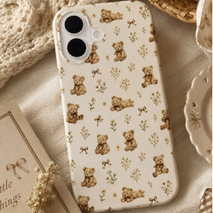 Cottagecore Teddybeer Patroon Cadeau iPhone 16 Hoesje