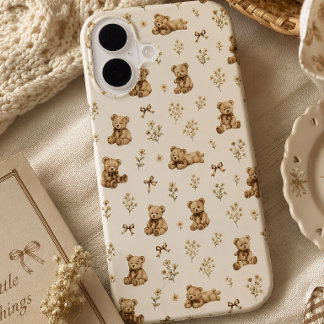 Cottagecore Teddybeer Patroon Cadeau iPhone 16 Hoesje