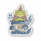 Cottagecore TovenaarsKikker op Paddenstoel Sticker (Voorkant)