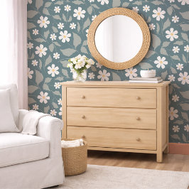 Cottagecore Turquoise, Salie, & Witte Madeliefjes Behang