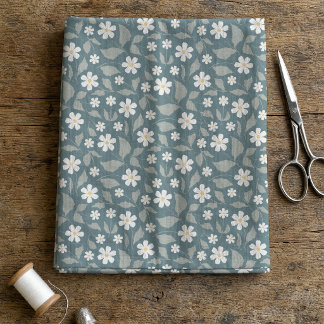 Cottagecore Turquoise, Salie, & Witte Madeliefjes Stof