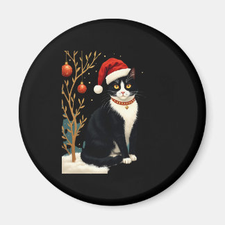 Cottagecore Tuxedo Cat Funny Xmas Aesthetic Santa  Magneet
