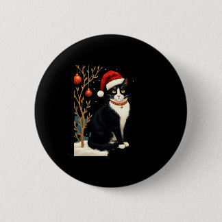 Cottagecore Tuxedo Cat Funny Xmas Aesthetic Santa  Ronde Button 5,7 Cm