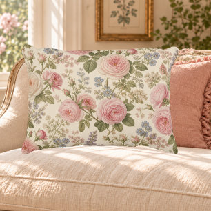 Cottagecore Vintage Engelse Rozentuin Accent Kussen