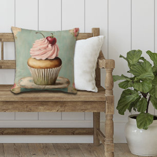 Cottagecore Vintage Franse Landelijke Roze Cupcake Kussen