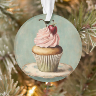 Cottagecore Vintage Franse Landelijke Roze Cupcake Ornament