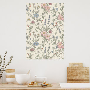 Cottagecore Vintage Wildebloem Patroon Notitieboek Poster