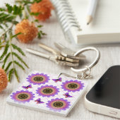 Cottagecore Vlinder & Bloem Rasterpatroon Sleutelhanger (Voorkant Rechts)