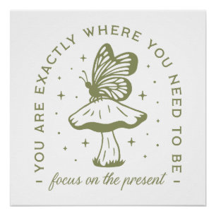 Cottagecore vlinder paddestoel groen esthetiek perfect poster