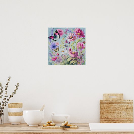 Cottagecore Vlindertuin Poster (Keuken)