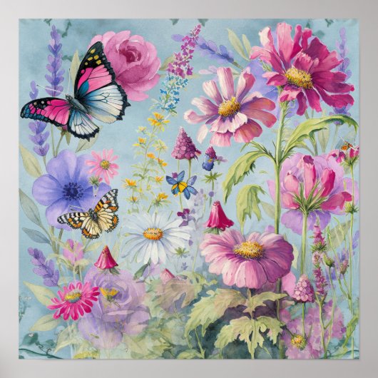 Cottagecore Vlindertuin  Poster (Voorkant)