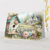 Cottagecore Vogelhuis met Bloementuin Kaart (Gele Bloem)