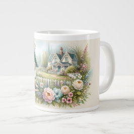 Cottagecore Vogelhuisje met Bloementuin Grote Koffiekop