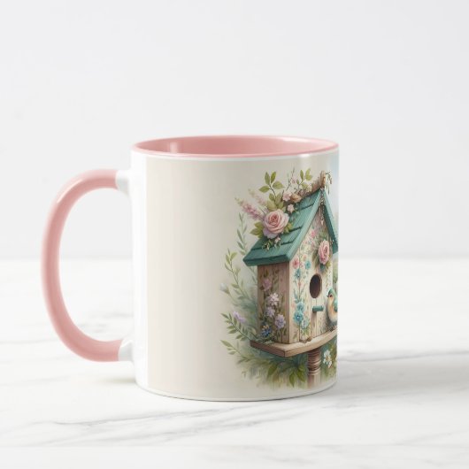 Cottagecore Vogelhuisje met Bloementuin Mok (Links)