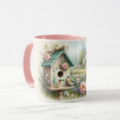 Cottagecore Vogelhuisje met Bloementuin Mok (Voorkant links)