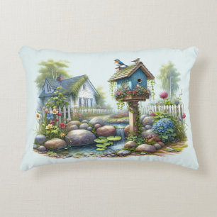 Cottagecore Vogelhuisje Tuin Aquarel Accent Kussen
