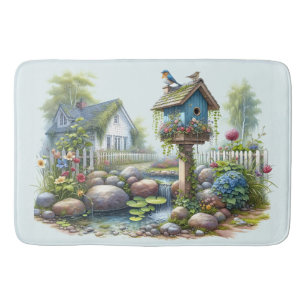 Cottagecore Vogelhuisje Tuin Aquarel Badmat