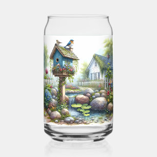 Cottagecore Vogelhuisje Tuin Aquarel Blikvorm Glas