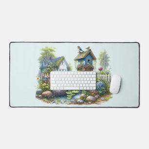 Cottagecore Vogelhuisje Tuin Aquarel Bureaumat