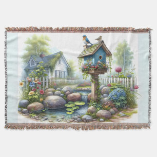 Cottagecore Vogelhuisje Tuin Aquarel Deken