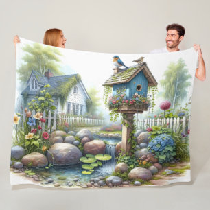 Cottagecore Vogelhuisje Tuin Aquarel Fleece Deken