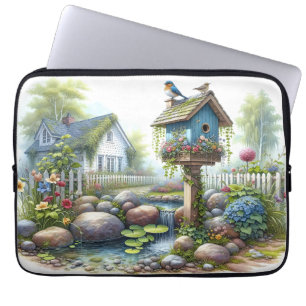 Cottagecore Vogelhuisje Tuin Aquarel Laptop Sleeve