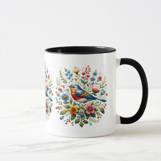 Cottagecore Vogels en bloemen Mok (Rechts)