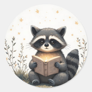 Cottagecore Wasbeer Leest Boek Fantasievol Woudlan Ronde Sticker