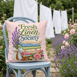 Cottagecore Wasmachine Lavendel Bloemstuk Linnen Kussen