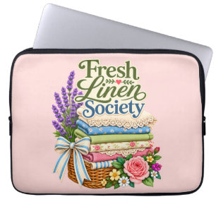 Cottagecore Wasmachine Lavendel Bloemstuk Linnen Laptop Sleeve