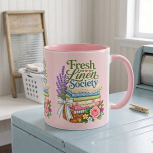 Cottagecore Wasmachine Lavendel Bloemstuk Linnen Mok