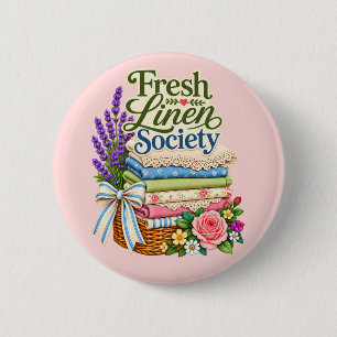 Cottagecore Wasmachine Lavendel Bloemstuk Linnen Ronde Button 5,7 Cm