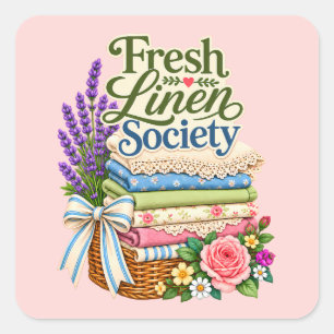 Cottagecore Wasmachine Lavendel Bloemstuk Linnen Vierkante Sticker