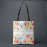 Cottagecore Watercolor Floral Name Gift Wildflower Tote Bag<br><div class="desc">Carry a touch of spring wherever you go with this personalized watercolor wildflower tote bag. Soft blooms in blush pink, dusty blue, peach, and golden yellow create a dreamy, painterly pattern that feels cheerful, feminine, and effortlessly chic. The customizable name adds a stylish personal touch, making this tote perfect for...</div>