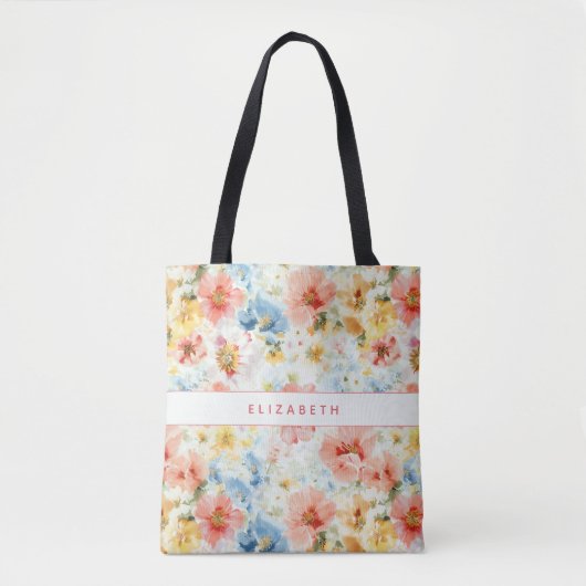 Cottagecore Watercolor Floral Name Gift Wildflower Tote Bag (Voorkant)
